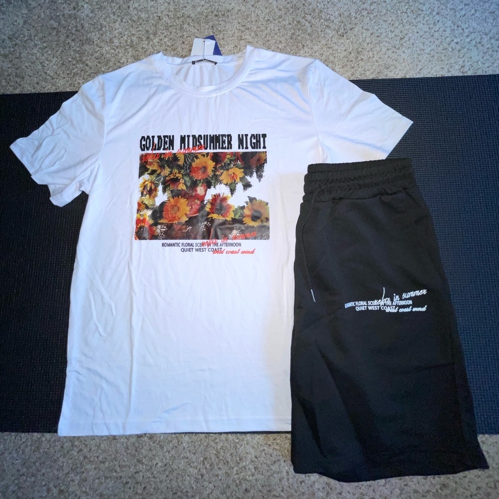 Guys Slogan Floral Graphic Tee & Drawstring Shorts